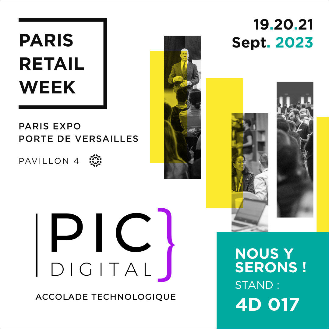 نمایشگاهی دیجیتال در رویداد Retail Week در پاریس که نوآوری‌های تجاری دیجیتال را به تصویر می‌کشد