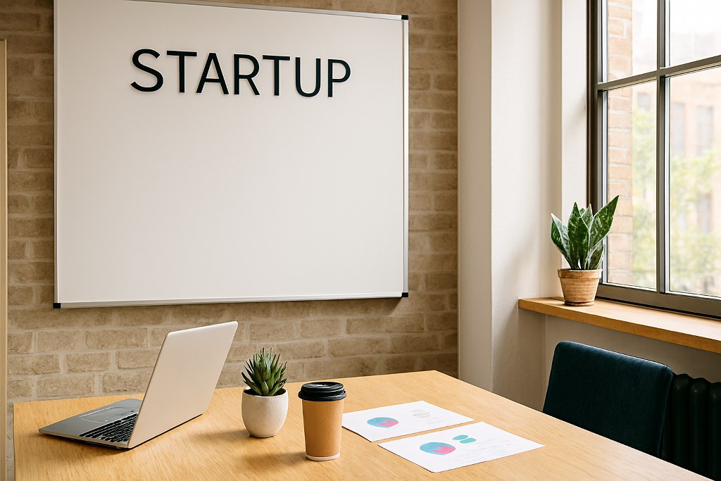 کلمه STARTUP بر روی تخته سفید به‌عنوان نماد نوآوری در فضای کاری