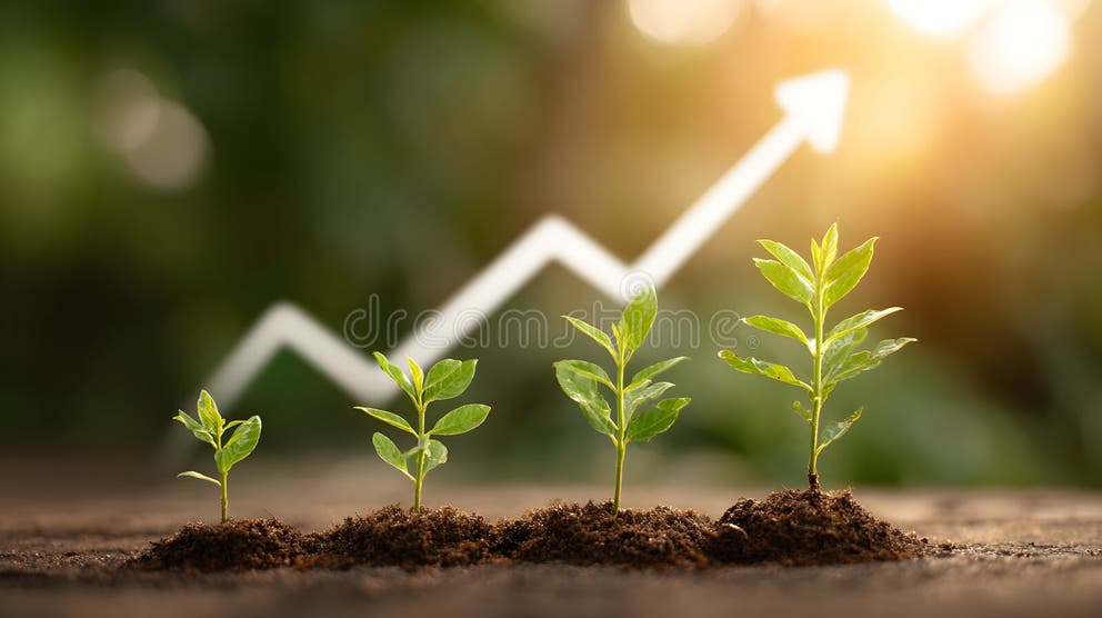 درختچههای رشد نشاندهنده سرمایهگذاری مالی و پیشرفت کسبوکار صنعتی