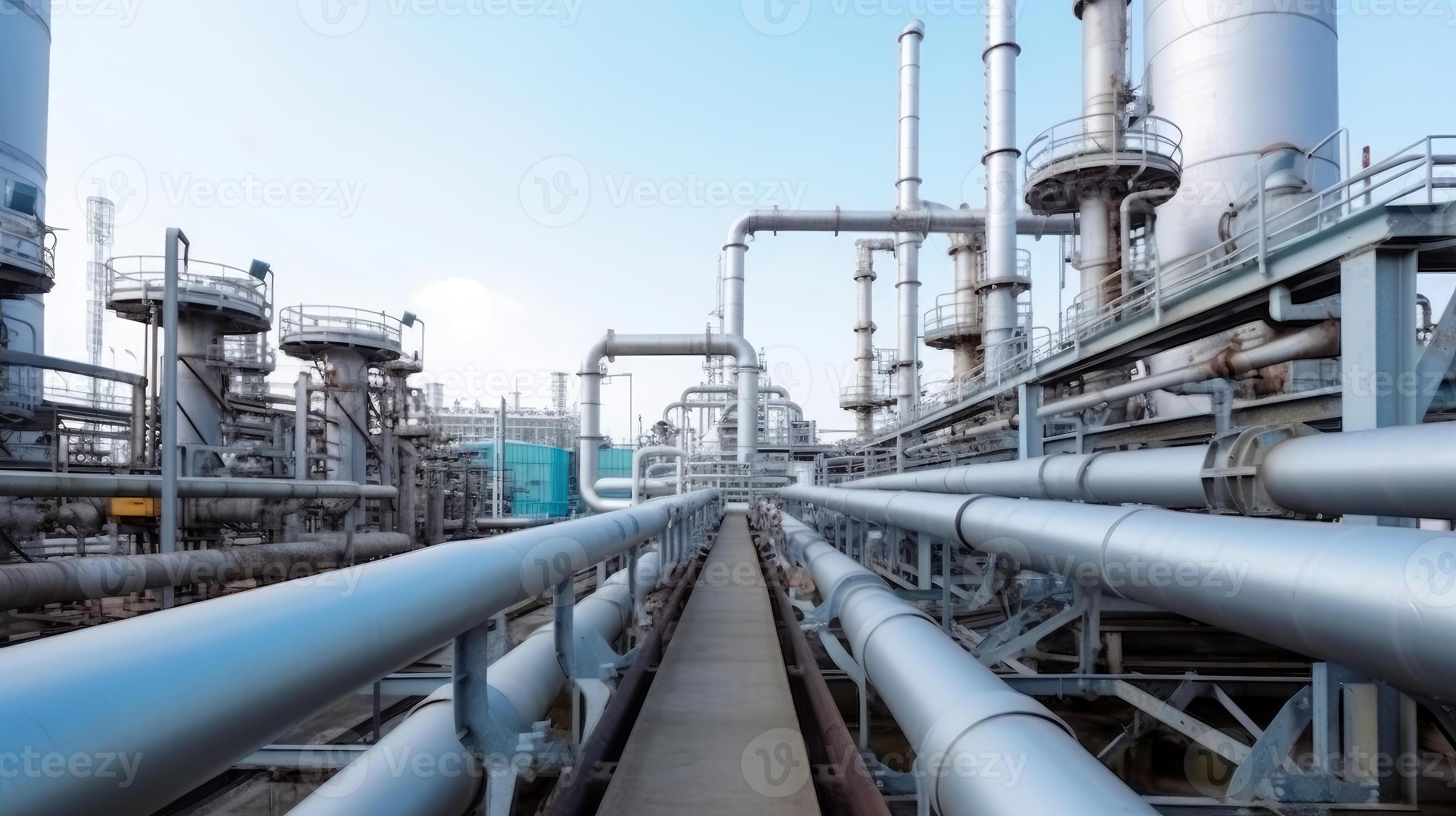 خط لوله صنعتی با تجهیزات پیشرفته برای انتقال مواد شیمیایی در کارخانه پتروشیمی
