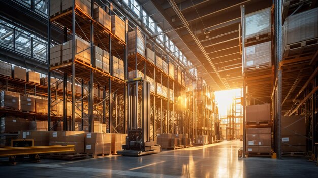 انبار مدرن با دستگاه‌های حمل‌ونقل خودکار در سیستم FactoryLogistics