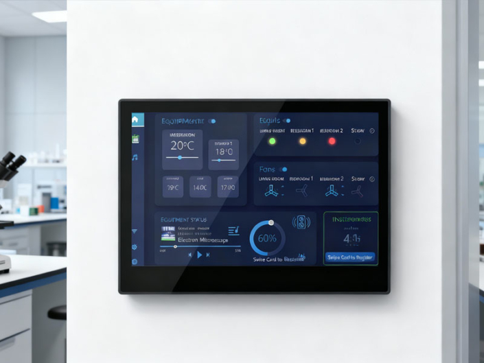 پنل کنترل هوشمند SmartControl در محیط کارخانه‌ای، نمایشگرهای گرافیکی و دکمه‌های عملیاتی