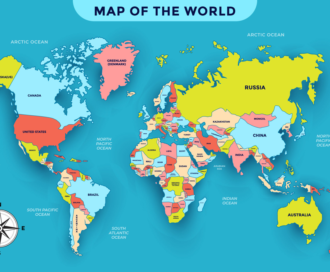 نقشه جهان با نشان‌گذاری نام کشورها برای تحلیل اقتصادی