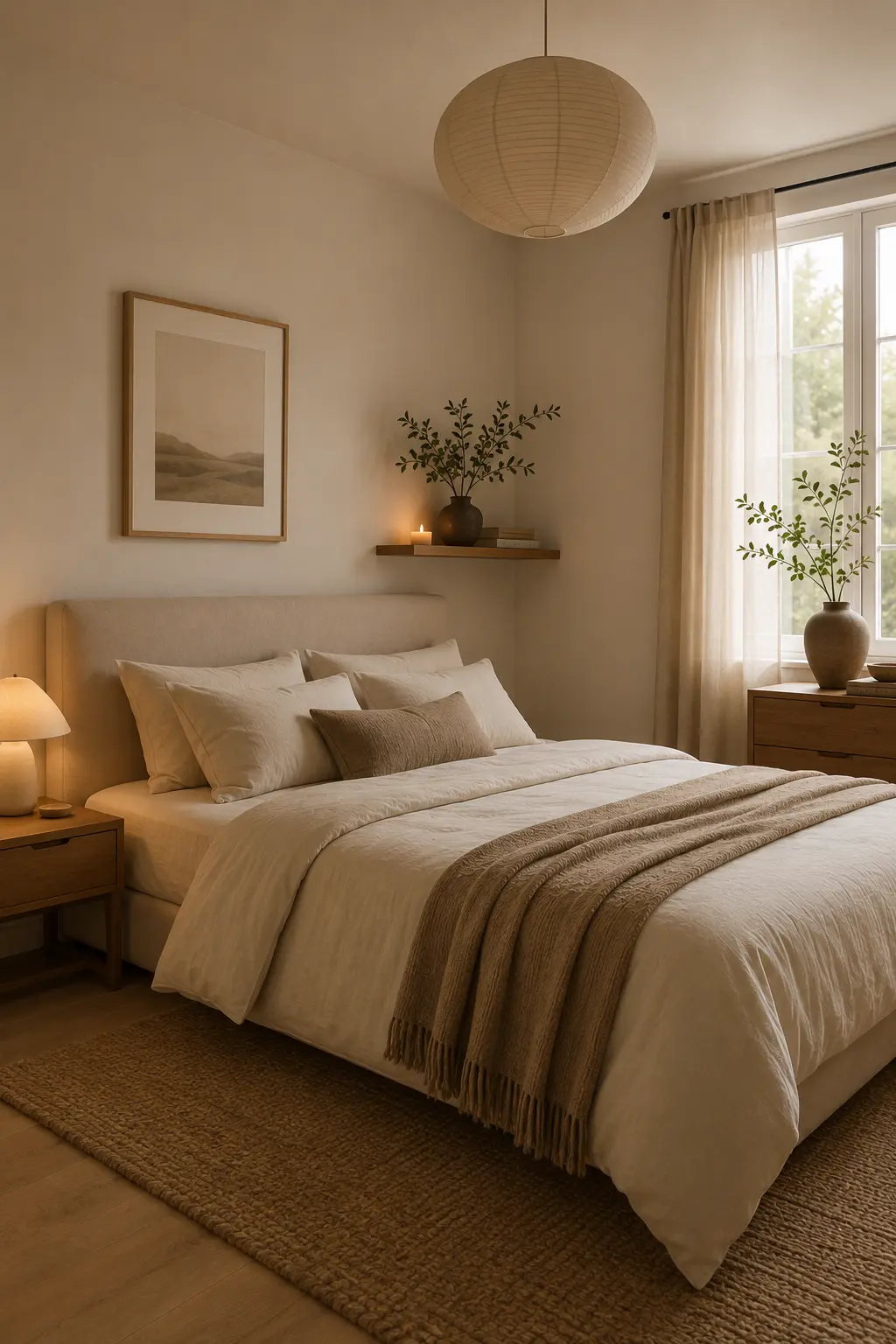 نورپردازی گرم و آرامش‌بخش اتاق خواب با چراغ‌های bedside