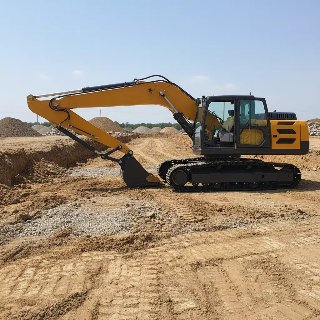 اکسکاواتور هیدرولیکی با موتور قدرتمند برای عملیات خاک‌بری و ساخت‌وساز